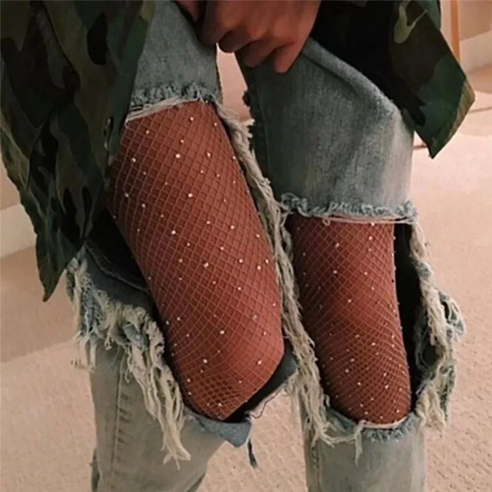 NWT Rhinestone Nude Tan Fishnets Tights Stocking Club Going Out Sexy Beige